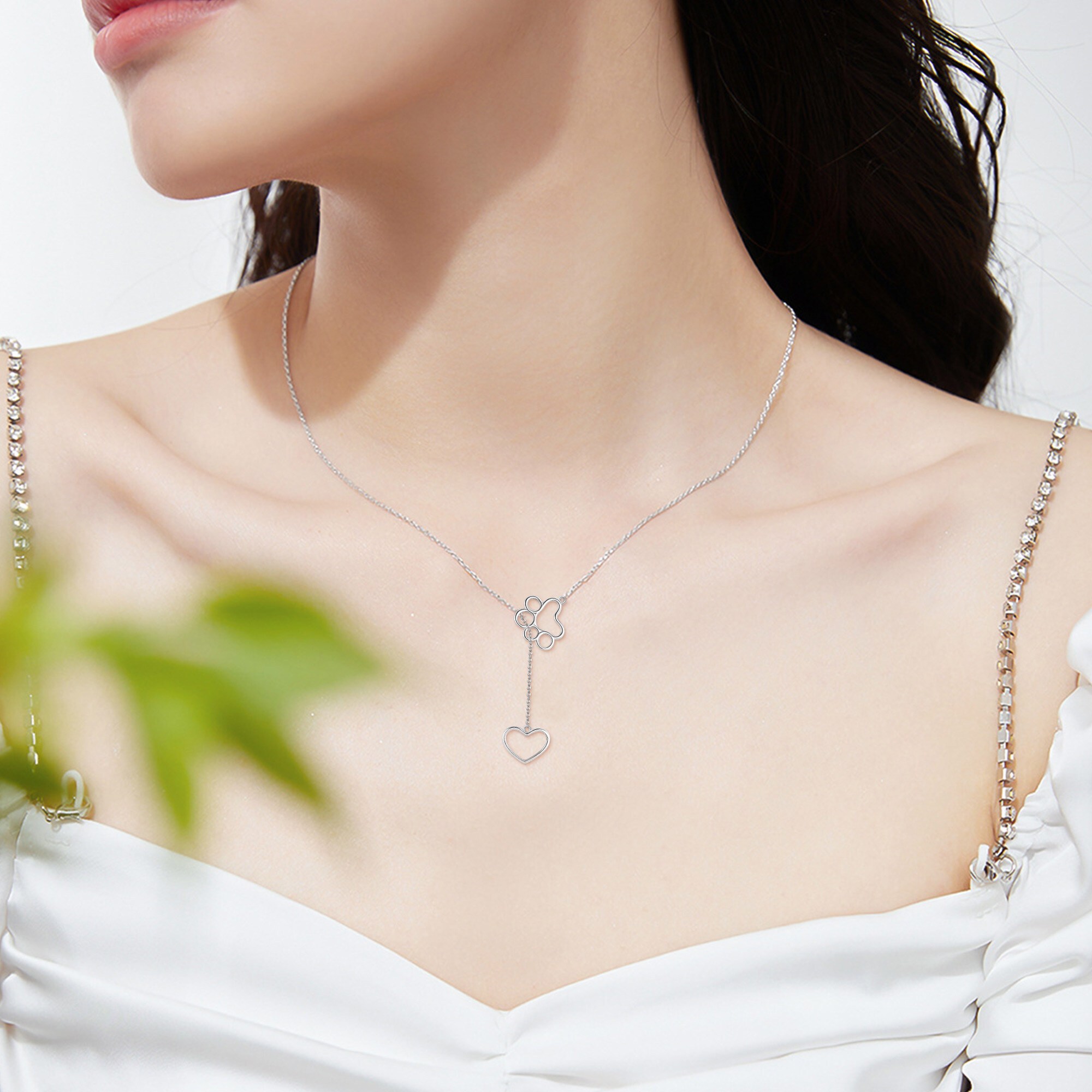 Women's 925 Sterling Silver Pet Heart Y-Shaped Necklace — Unique Design